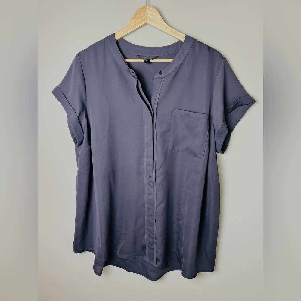 Simply Vera Vera Wang Women's Charcoal Grey Blouse Shirt Top Drapey XL